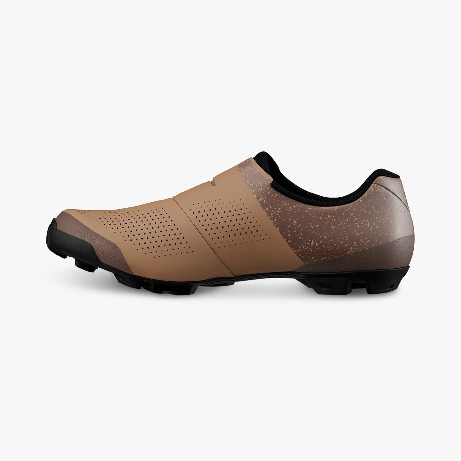 Brown cycling shoe with black sole on a white background
