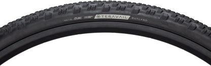 Close-up of a bicycle tire with Teravail branding on a white background