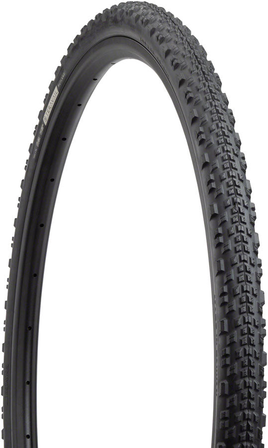 Bicycle tire with tread pattern on a white background