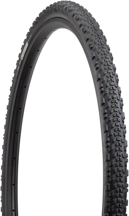 Bicycle tire with tread pattern on a white background