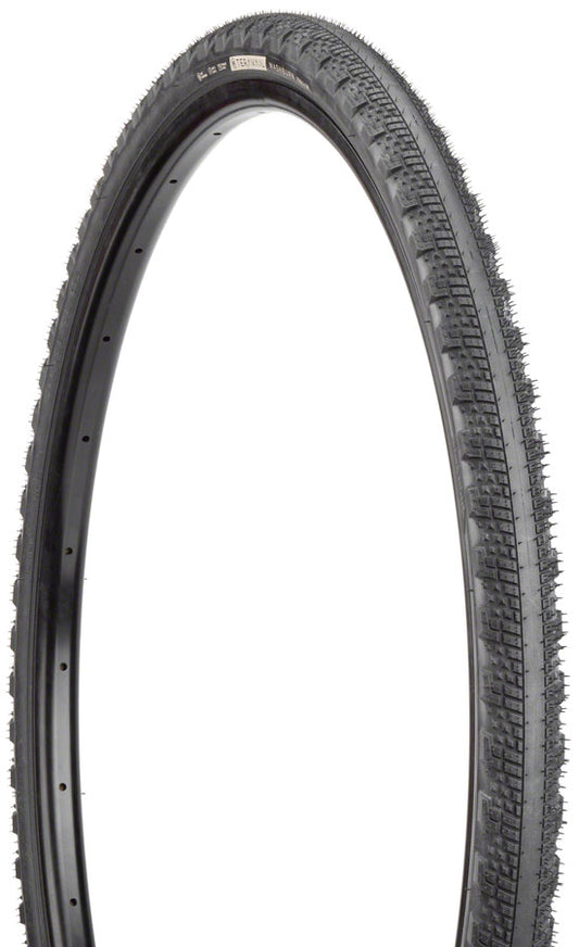Bicycle tire with tread pattern on a white background
