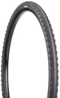Bicycle tire with tread pattern on a white background