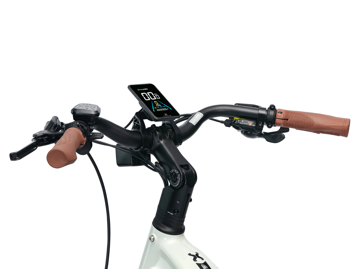 Handlebars and display on White Troxus E-Bike