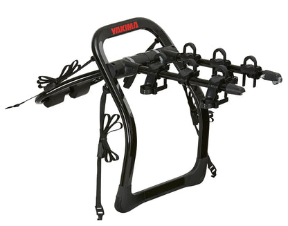Black bike rack with Yakima logo on a white background