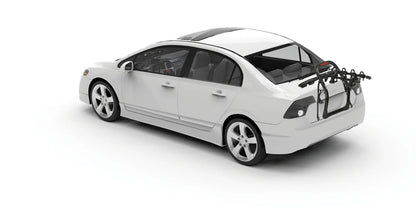White car with a bike rack on a white background