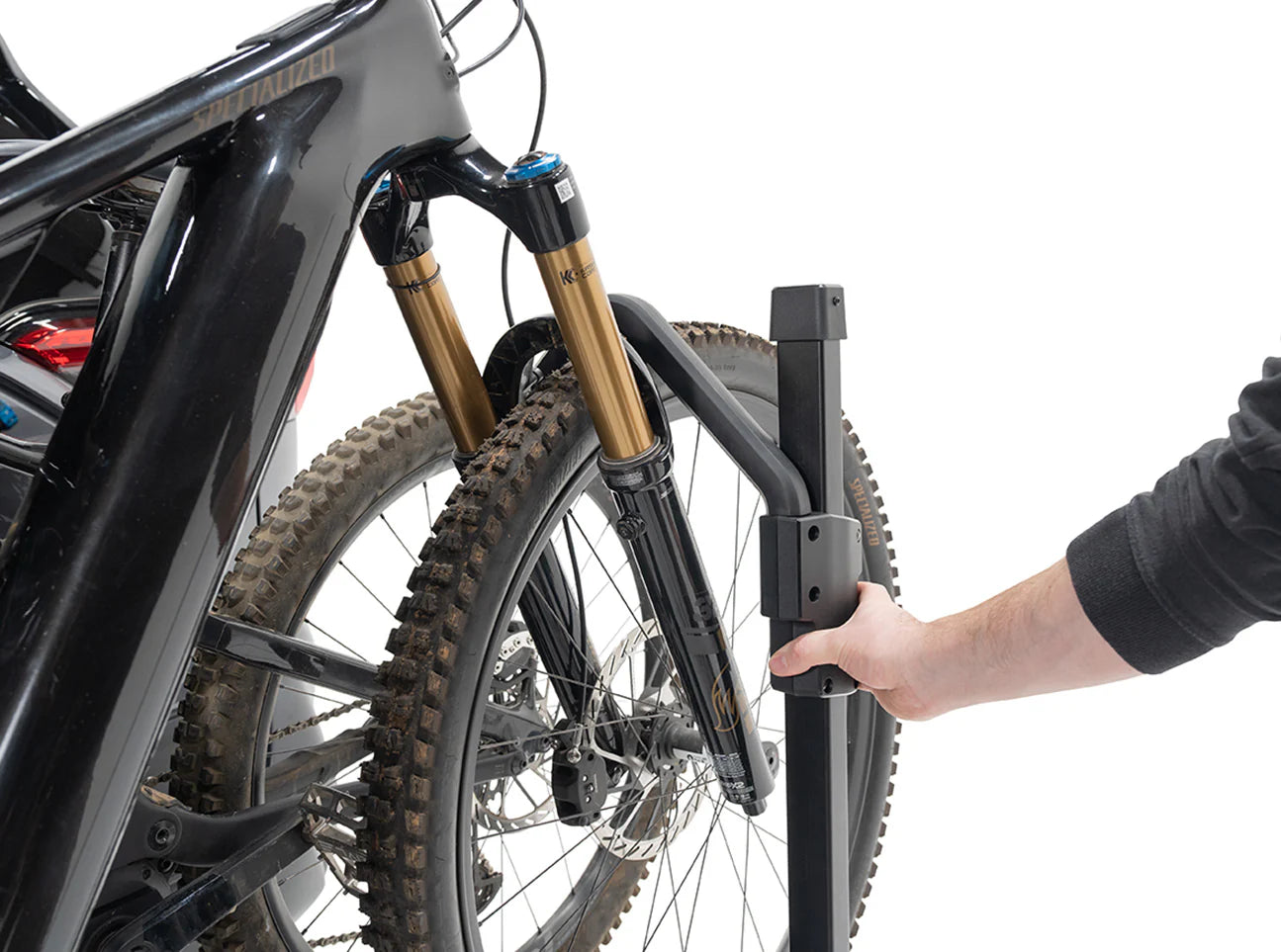 Bicycle with a bike rack attachment on a white background