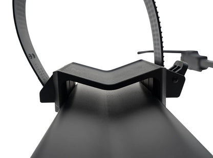 Close-up of a black bike trainer with a white background