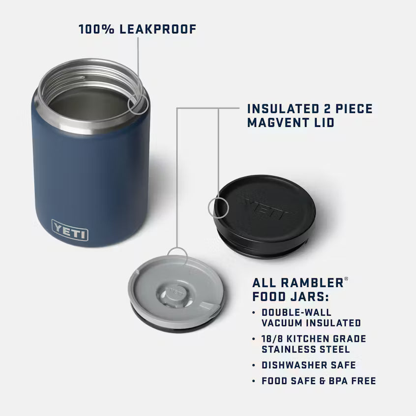 YETI rambler food jar with insulated 2-piece magvent lid on a white background
