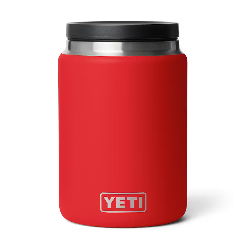 Red YETI mug with black lid on a white background