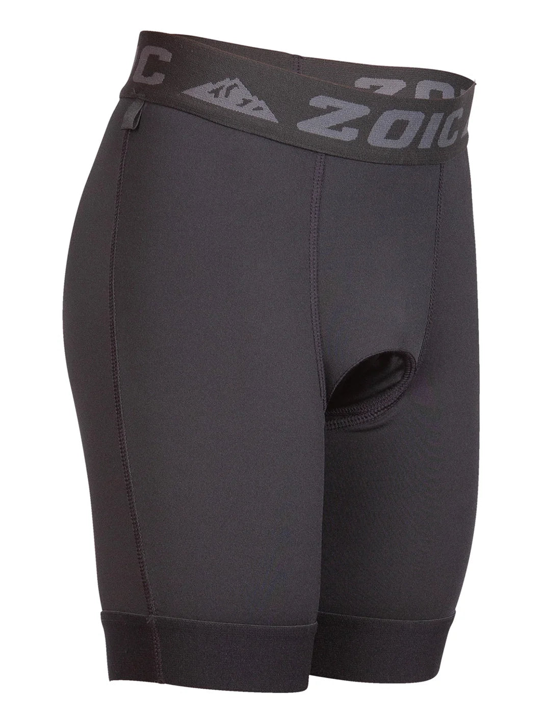 Black athletic shorts with a brand logo on a white background