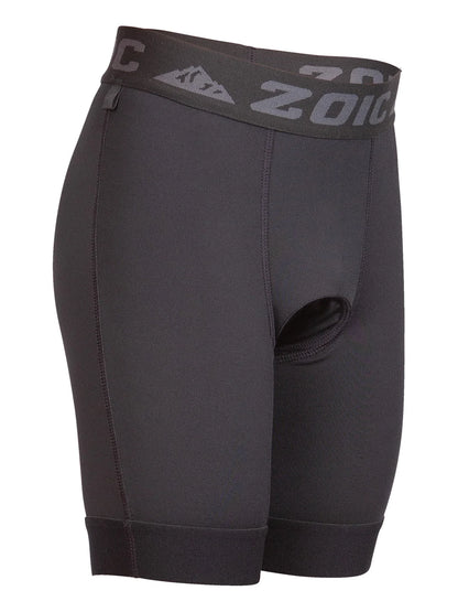Black athletic shorts with a brand logo on a white background