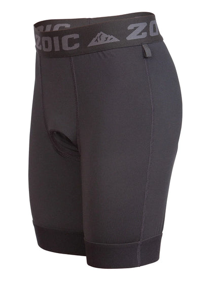 Black athletic shorts with a brand logo on a white background