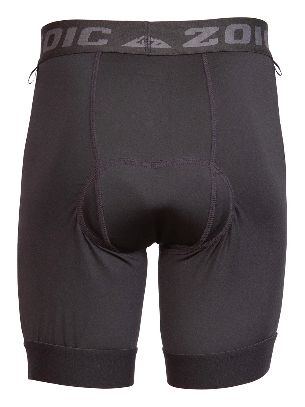 Black athletic shorts with a visible brand logo on a white background