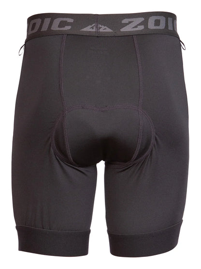 Black athletic shorts with a visible brand logo on a white background