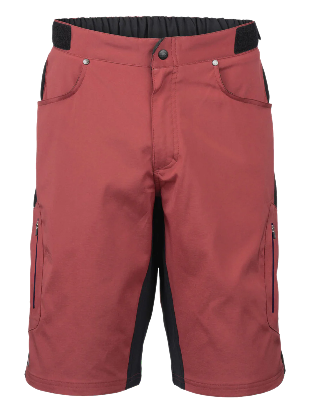 Red shorts with black accents on a white background