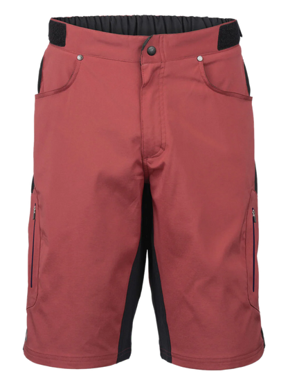Red shorts with black accents on a white background