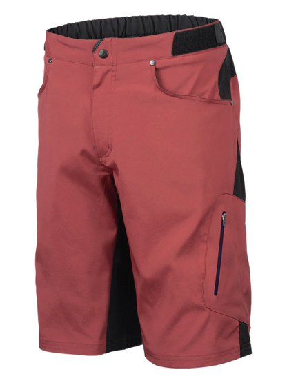 Red shorts with black accents on a white background