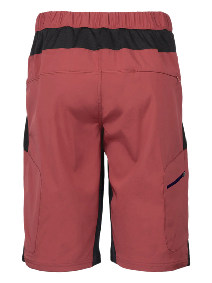 Red shorts with black accents on a white background