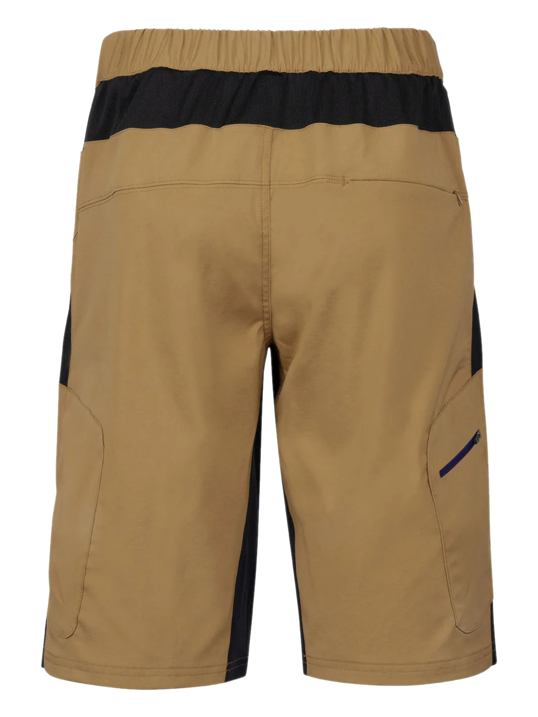Beige shorts with black accents on a white background
