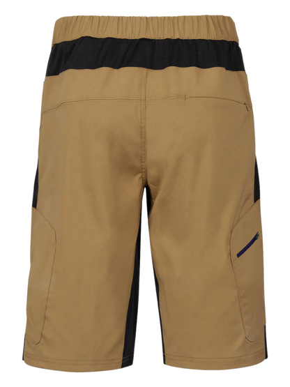 Beige shorts with black accents on a white background