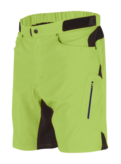 Green shorts with black accents on a white background
