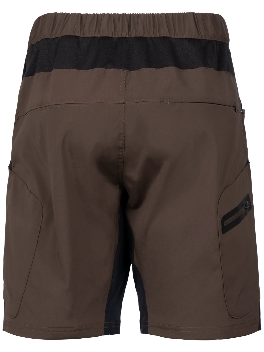 Brown shorts with black accents on a white background