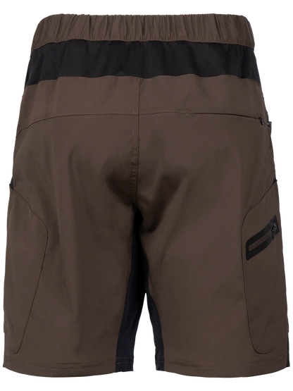 Brown shorts with black accents on a white background
