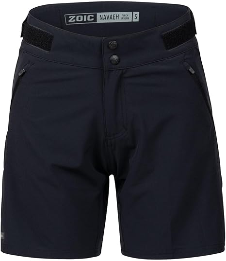 Black shorts with visible branding on a white background