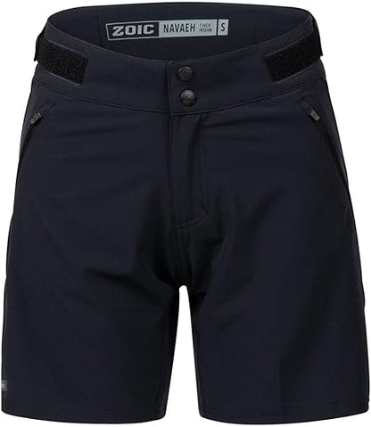 Black shorts with visible branding on a white background