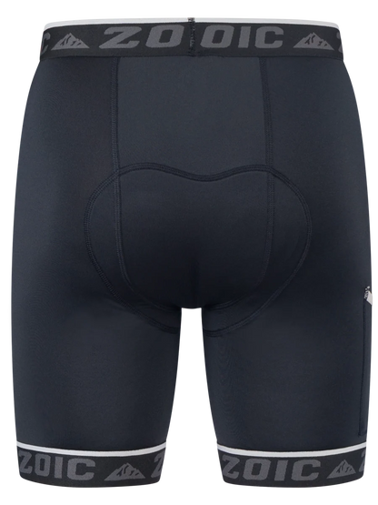 Black athletic shorts with Zoic branding on a white background