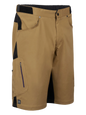 Tan shorts with black accents on a white background