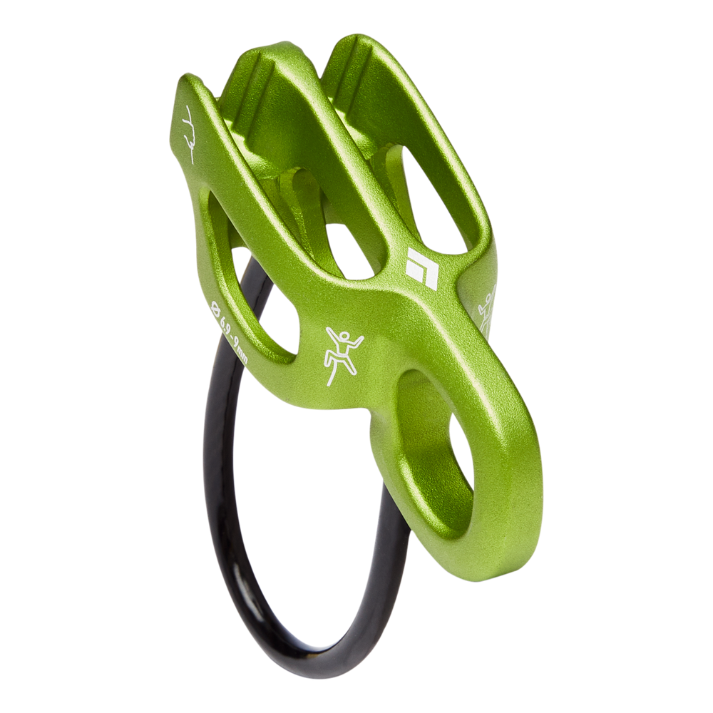 Green climbing device on a white background