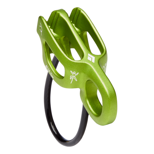 Green climbing device on a white background