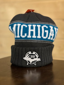 Michigan Ice Fest Retro Beanie Charcoal/Electric Blue