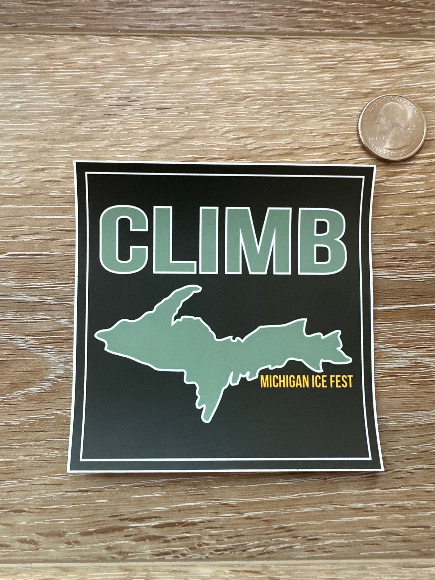 Michigan Ice Fest Climb UP Square Sticker – Down Wind Sports